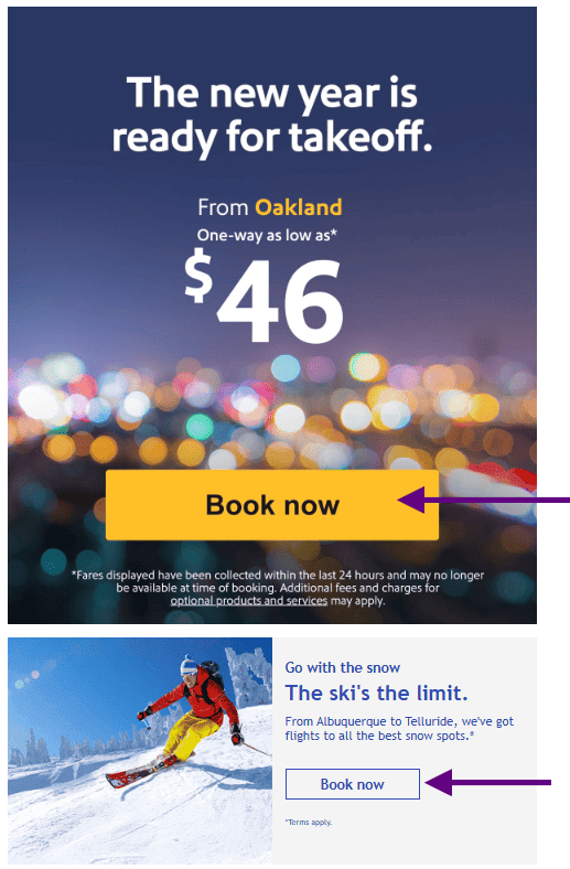 Example of primary and secondary CTA in email