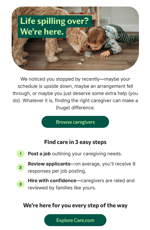 Email with repeating CTA in different words