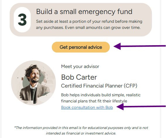 Example of button and text link in one email