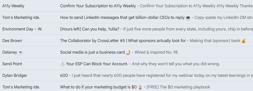 Example of subject lines in the inbox