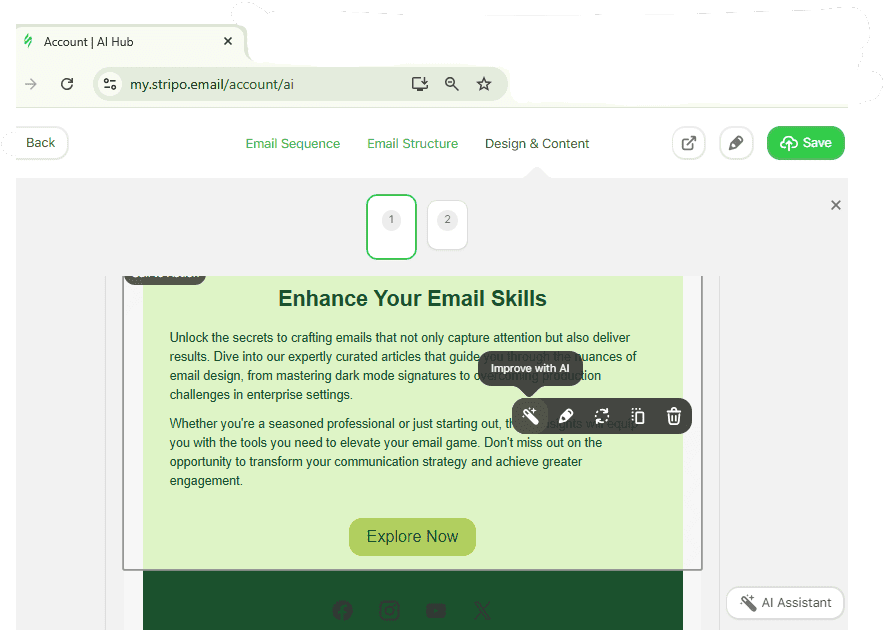 Example of using AI Hub in creating an email