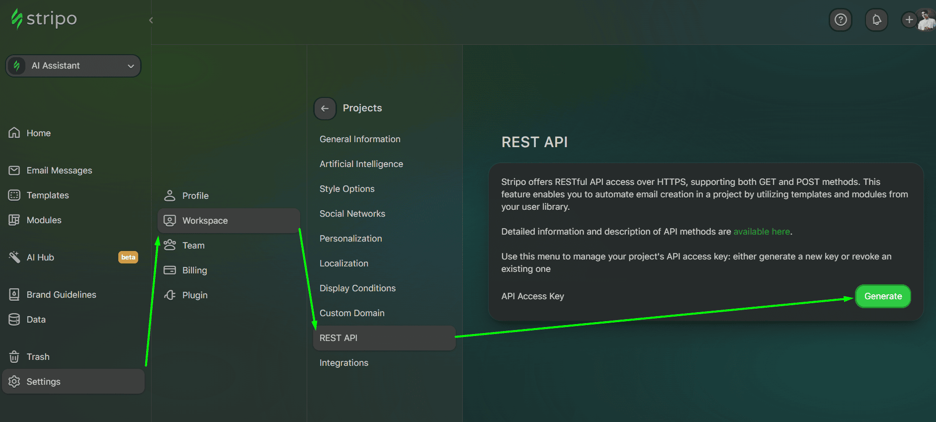 Generate a Stripo API Access Key Generate a Stripo API Access Key