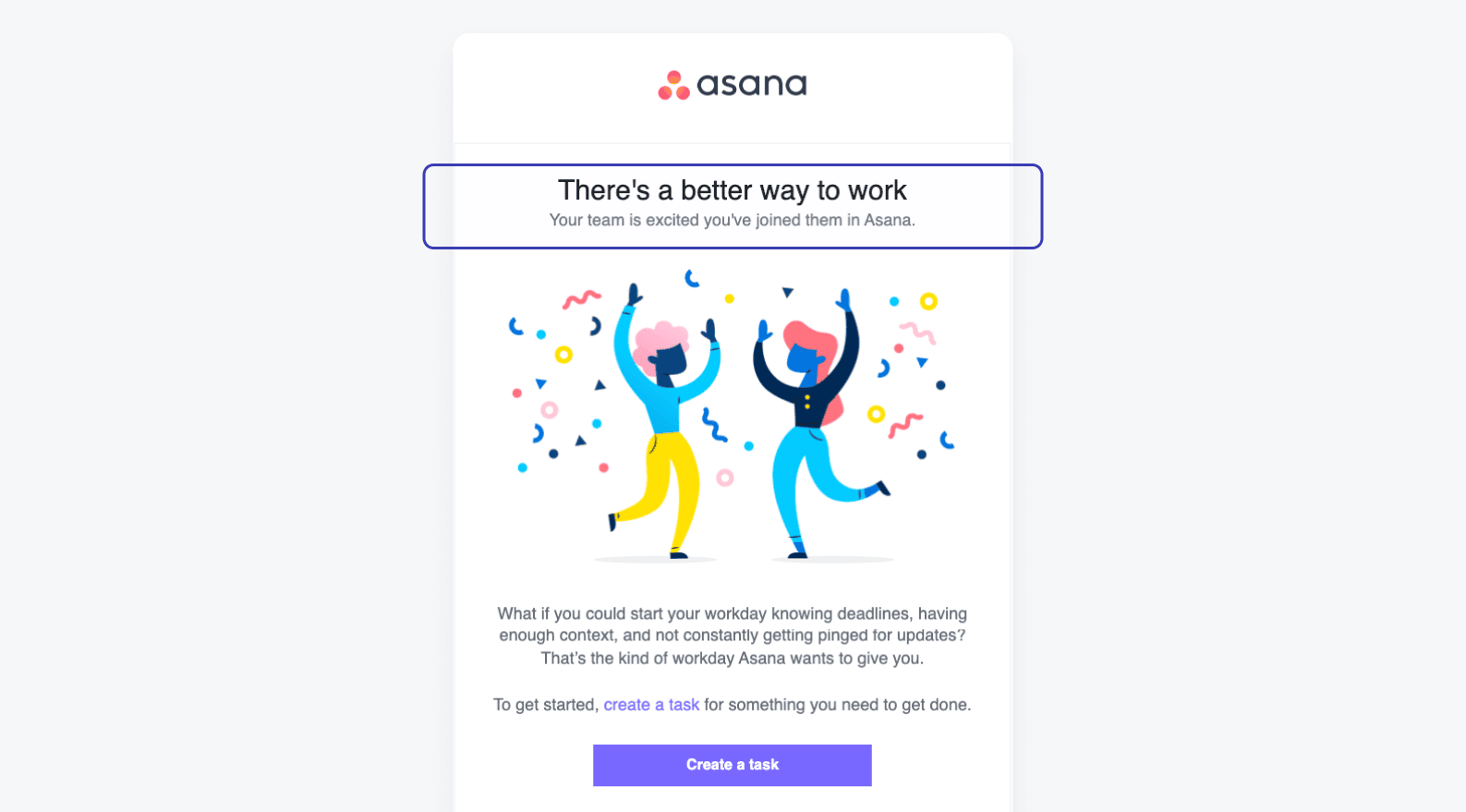 Welcome email from Asana