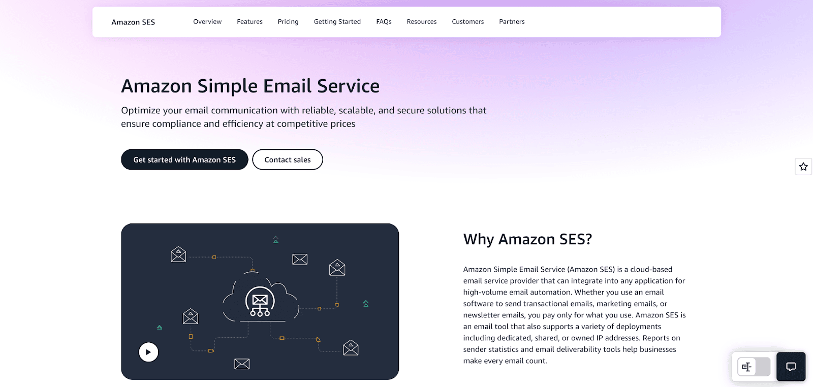 Amazon SES homepage Amazon SES homepage