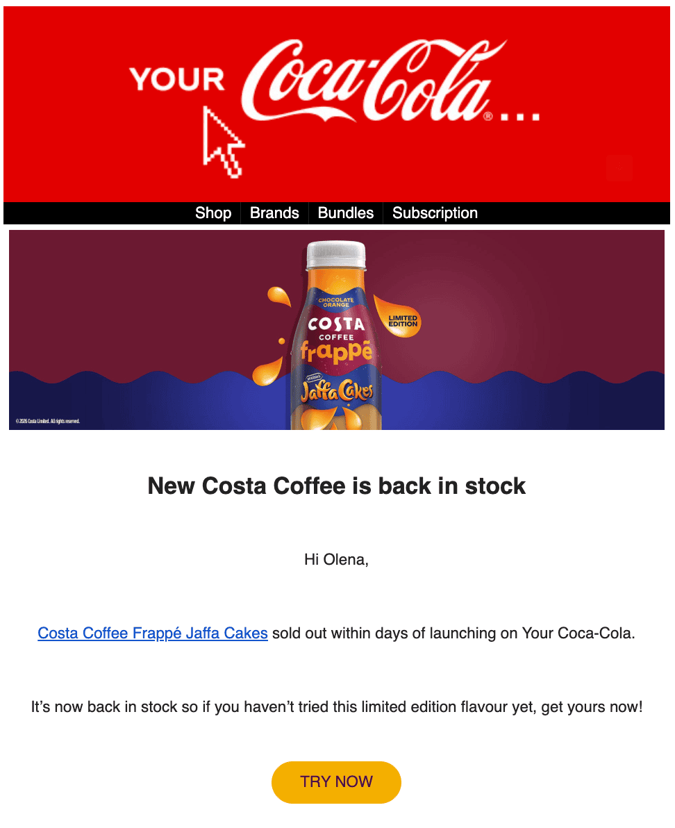 Back-in-stock email example