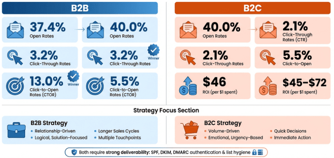 B2B vs. B2C email marketing benchmarks