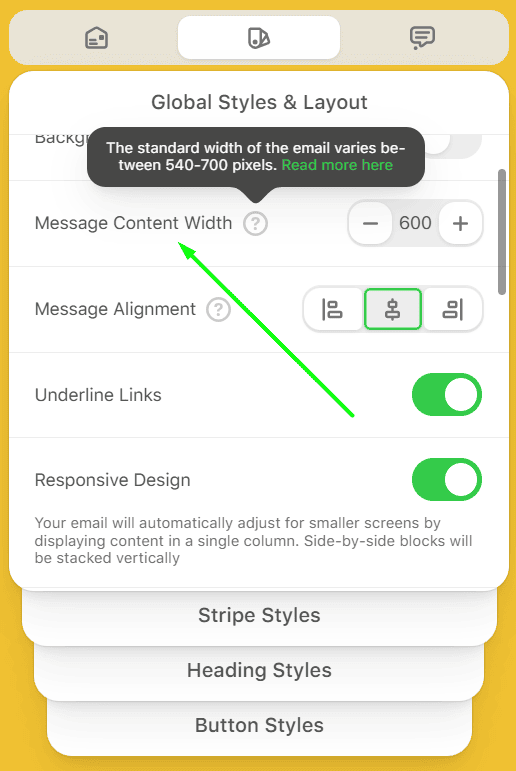 The same template displayed at two different content widths