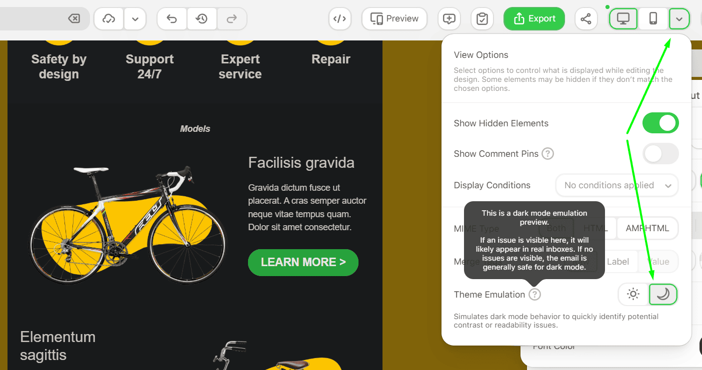 Switch to Dark Mode in the editor