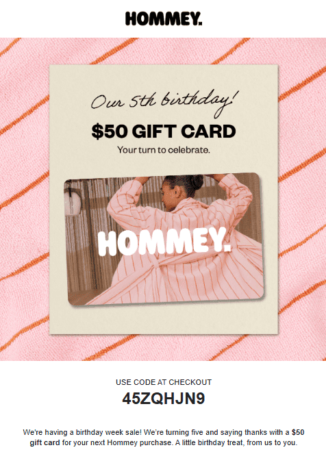 Example of a gift card email Example of a gift card email