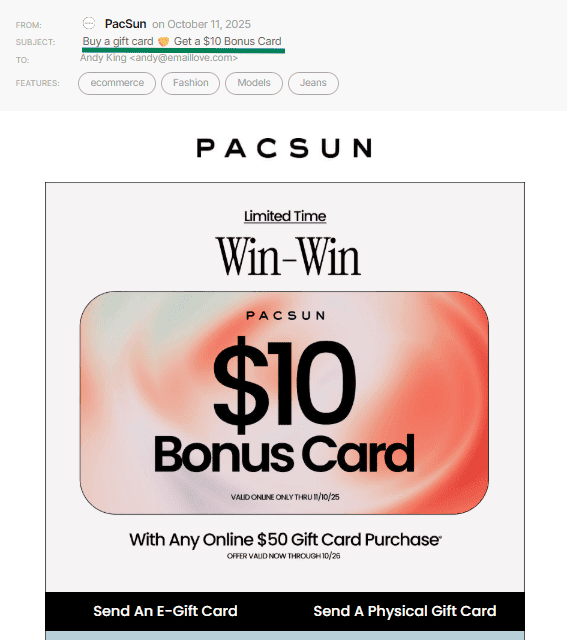 Example of a gift card email Example of a gift card email