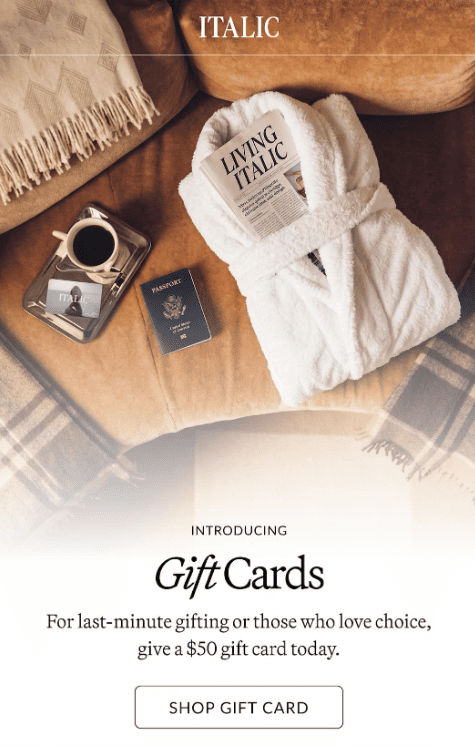Example of a gift card email Example of a gift card email