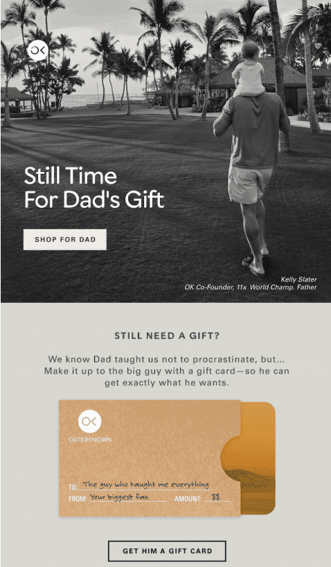Example of a gift card email Example of a gift card email