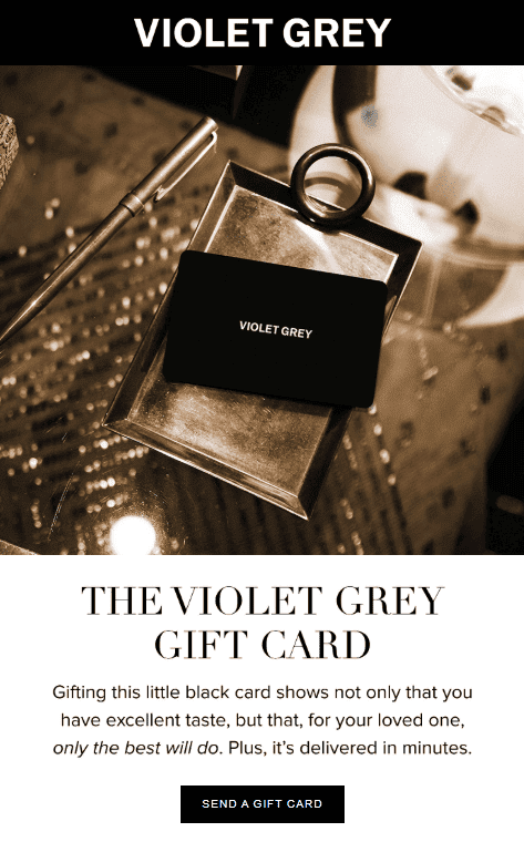 Example of a gift card email Example of a gift card email