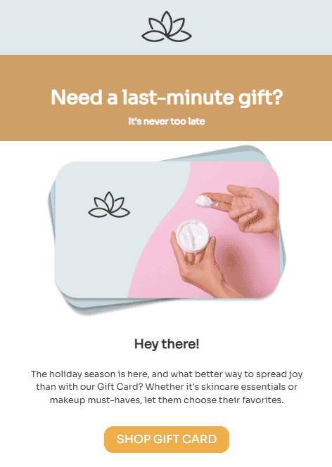 Example of a gift card email Example of a gift card email