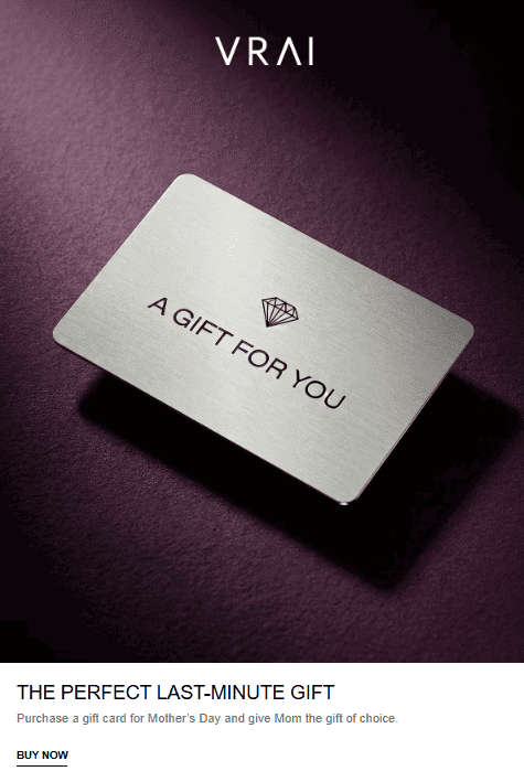 Example of a gift card email Example of a gift card email