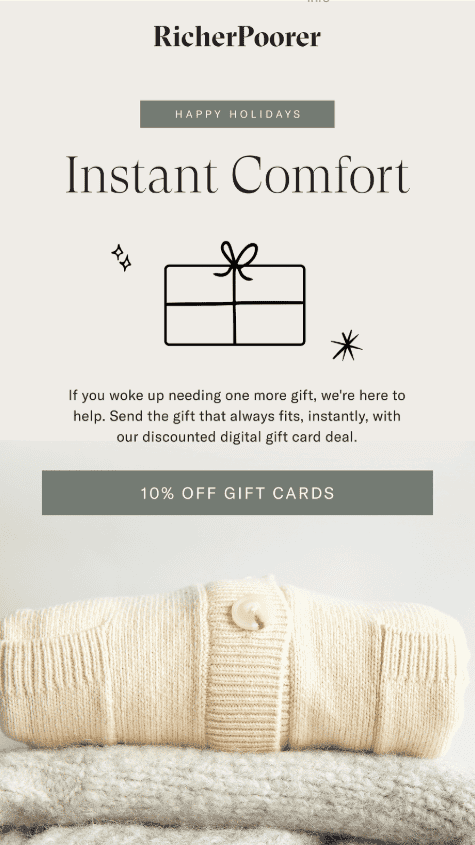 Example of a gift card email Example of a gift card email