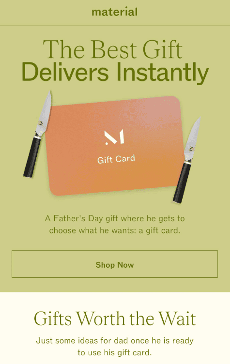 Example of a gift card email Example of a gift card email