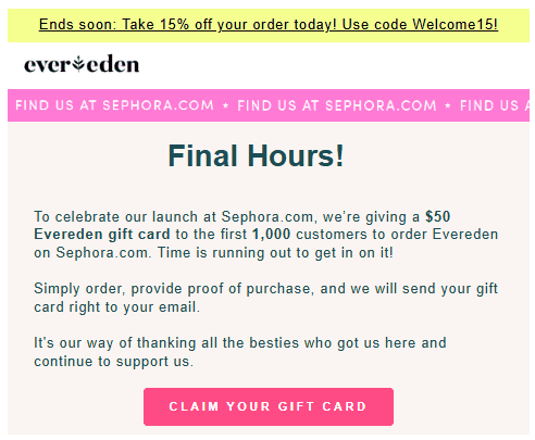 Example of a gift card email Example of a gift card email