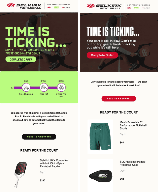 Examples of abandoned cart emails for sports accessories Examples of abandoned cart emails for sports accessories