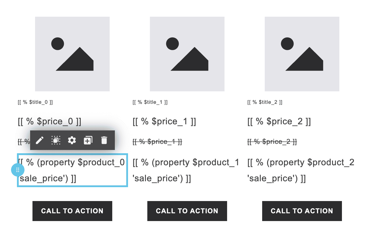Modular email templates created using dedicated placeholders