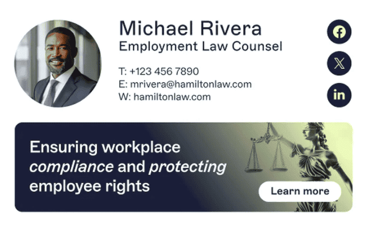 Example of an email signature with a clickable banner Example of an email signature with a clickable banner