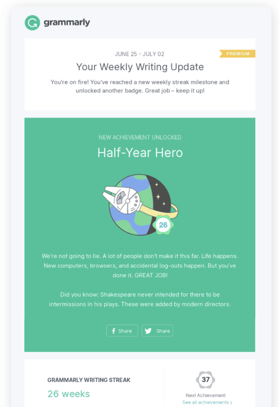 Milestone email example