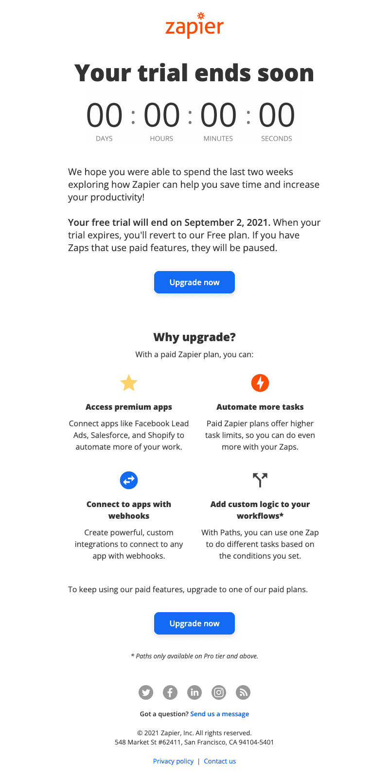 Upgrade email example