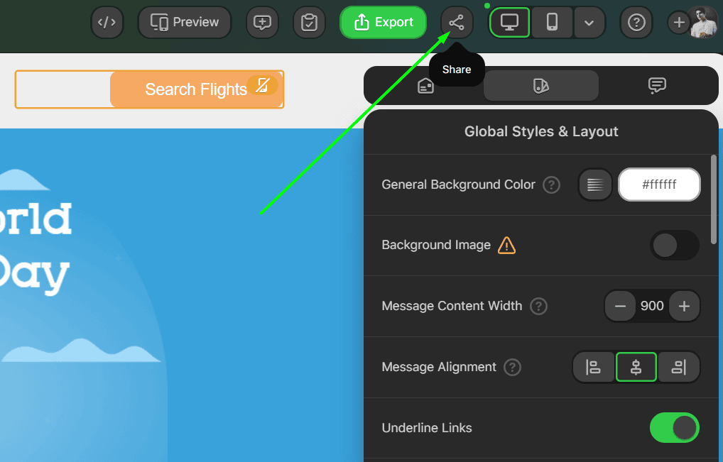 Stripo editor with Share option