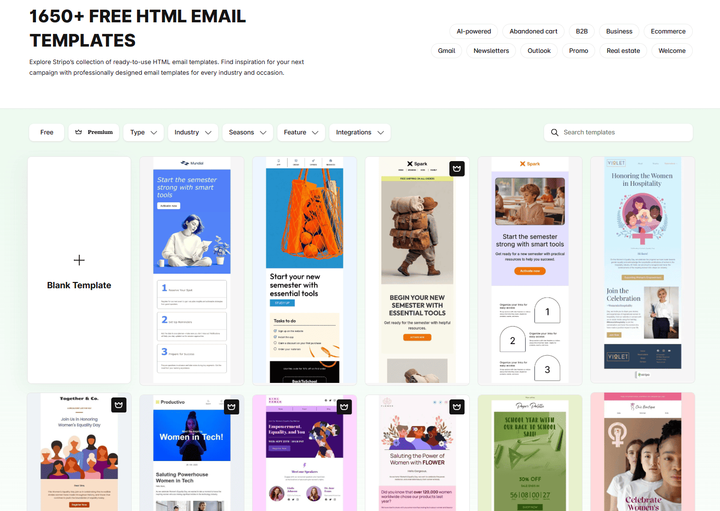 Example of the Stripo template library Example of the Stripo template library