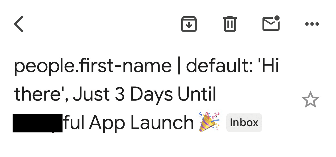 Mistake example in personalized subject line Mistake example in personalized subject line