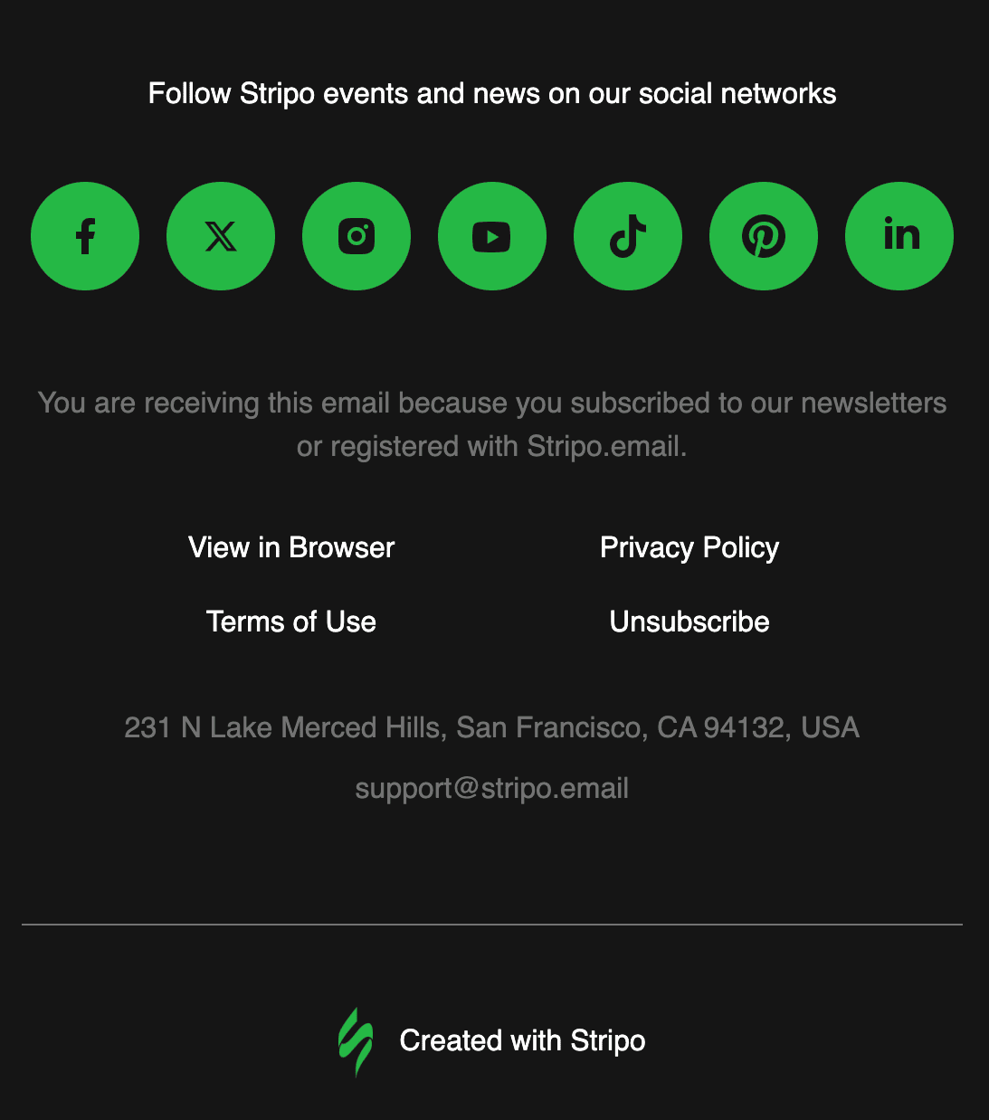 Email footer example with all necessary information Email footer example with all necessary information