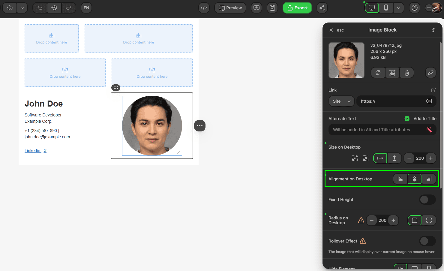 Image alignment options Image alignment options