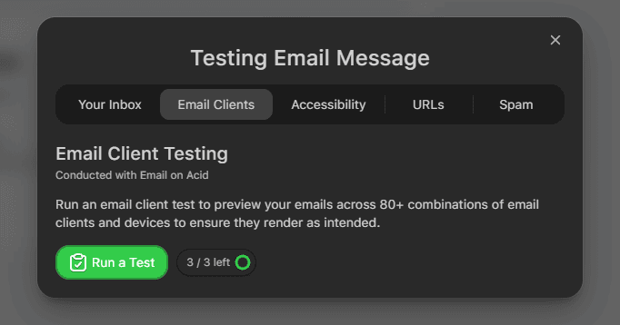 Email clients test option Email clients test option