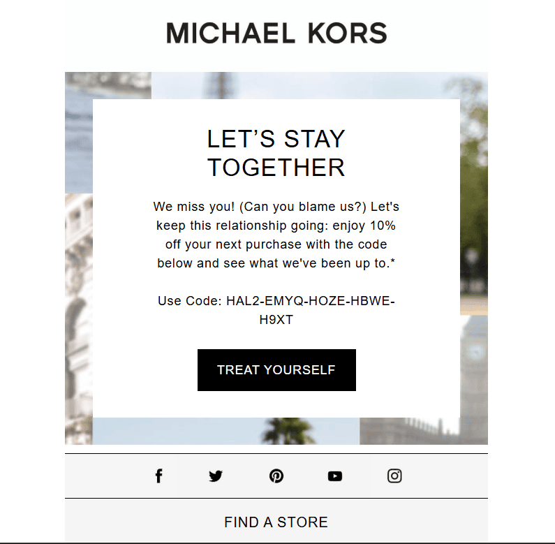 Michael Kors reactivation email with 10% return offer Michael Kors reactivation email with 10% return offer
