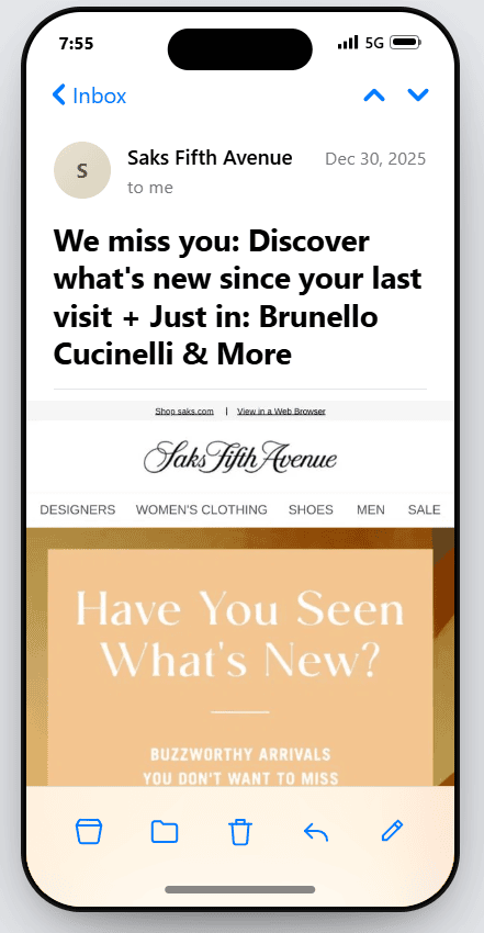 Saks Fifth Avenue email featuring new Brunello Cucinelli arrivals Saks Fifth Avenue email featuring new Brunello Cucinelli arrivals