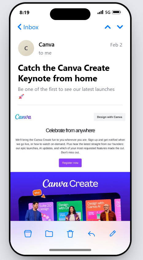 Canva Create email inviting recipients to watch the keynote from home Canva Create email inviting recipients to watch the keynote from home