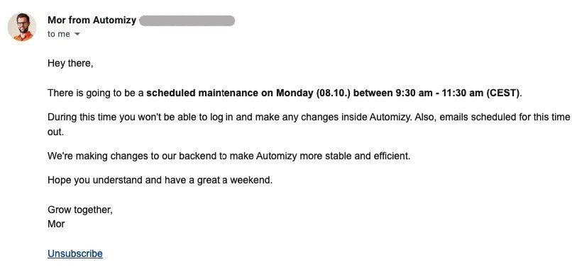 Scheduled maintenance _ Email notifications sample with personalized addressing Scheduled maintenance _ Email notifications sample with personalized addressing