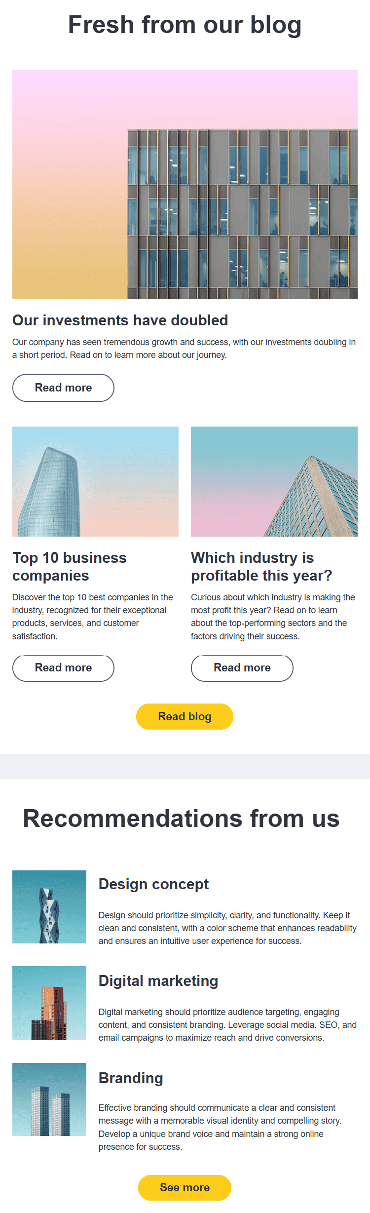 Example of the curated content blocks in an email digest