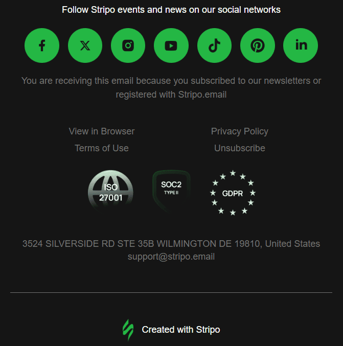 Example of a footer in an email digest