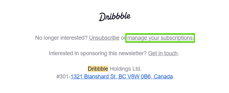 Example of the link to the preference center in the email footer