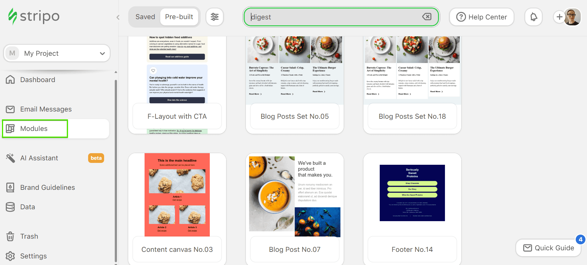 Examples of modules for email digests in Stripo