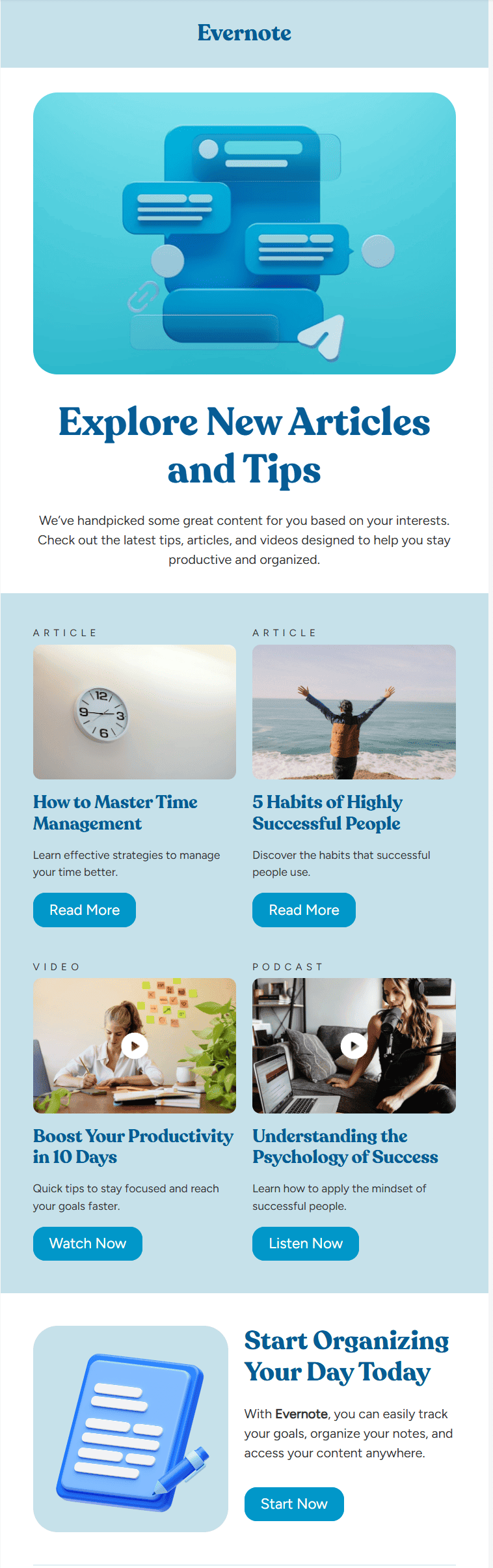 Example of article card hierarchy in an email digest