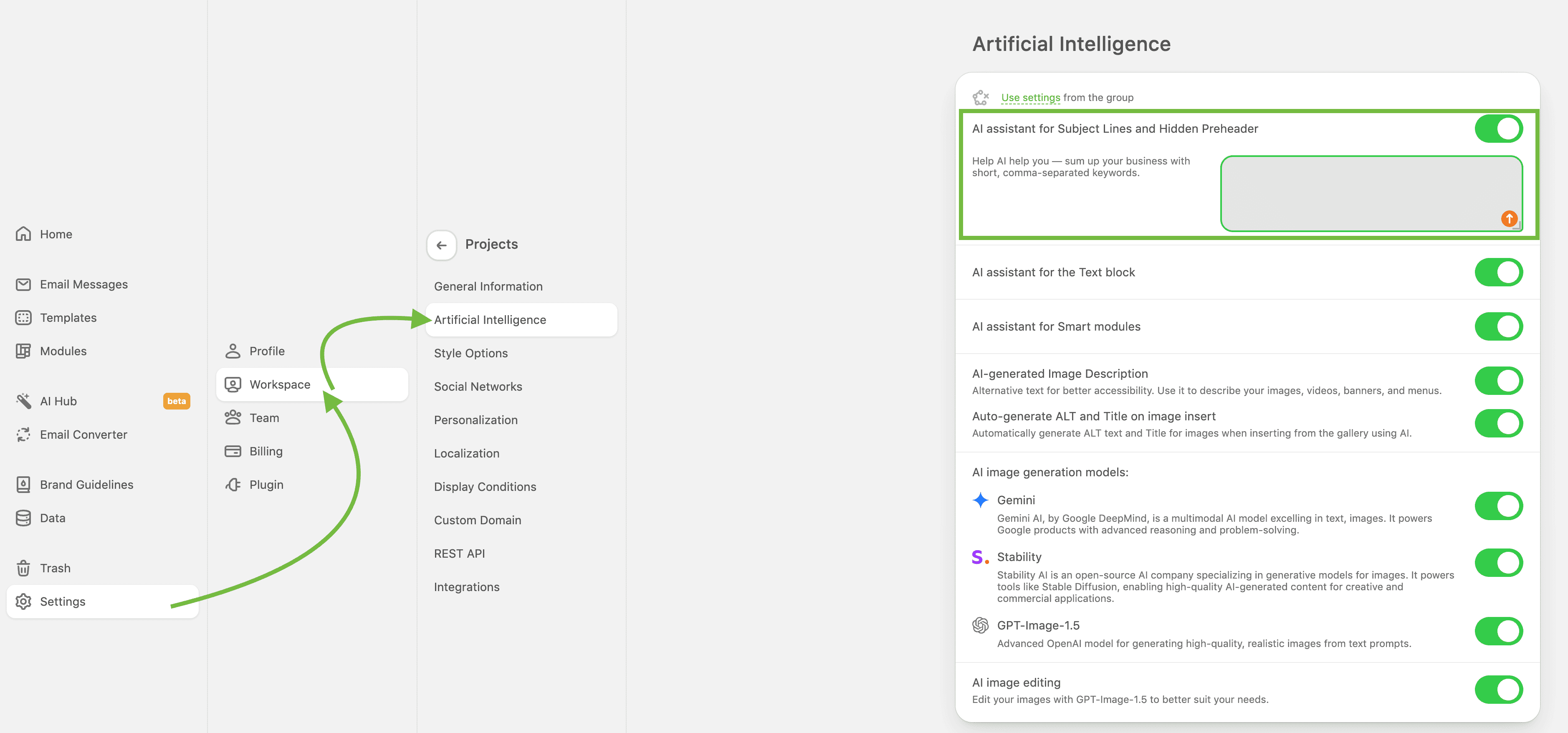 AI for improving subject lines and hidden preheaders in Stripo