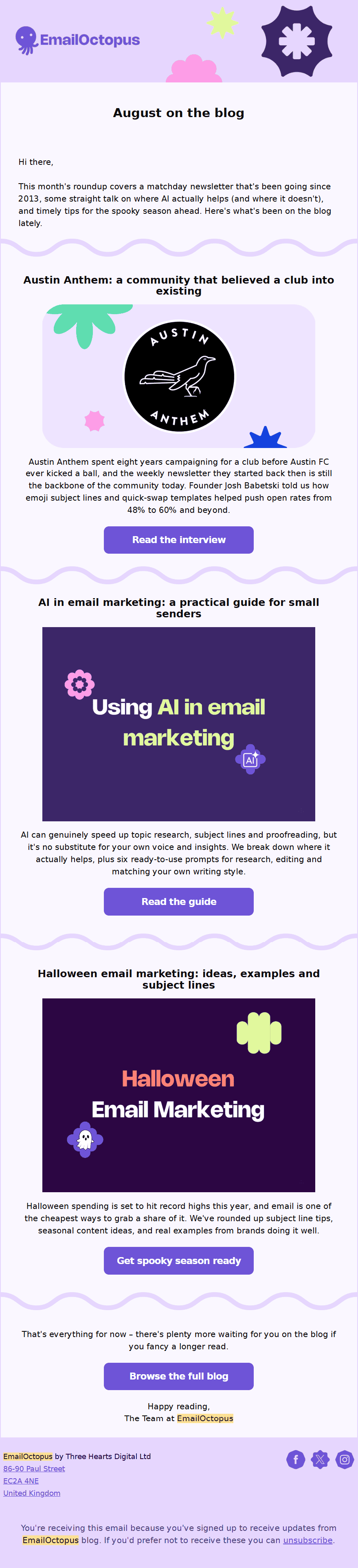 Example of the Octopus blog email roundup