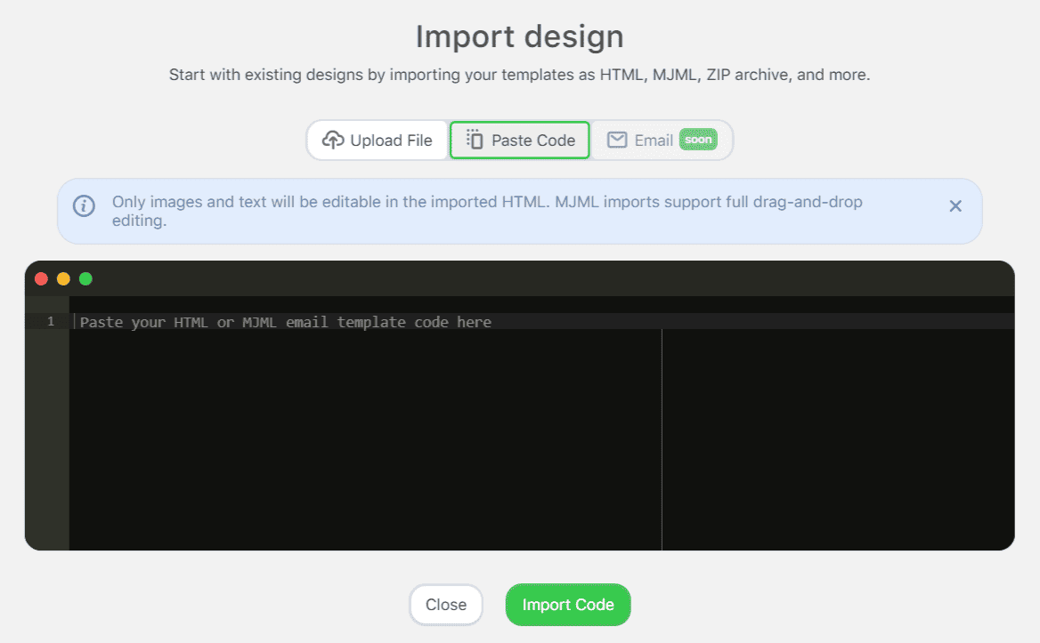 Pasting HTML code into Stripo Pasting HTML code into Stripo