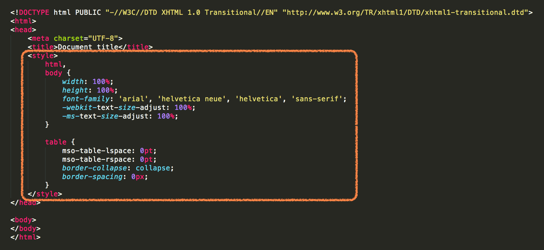 CSS styles embedded in the HTML CSS styles embedded in the HTML