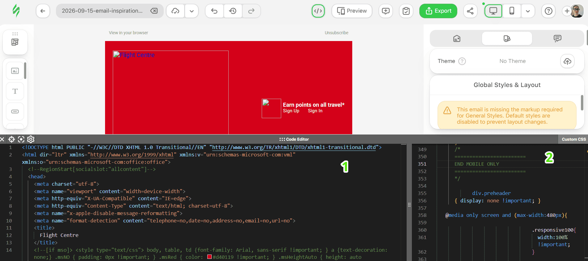 HTML and CSS separated in Code Editor HTML and CSS separated in Code Editor