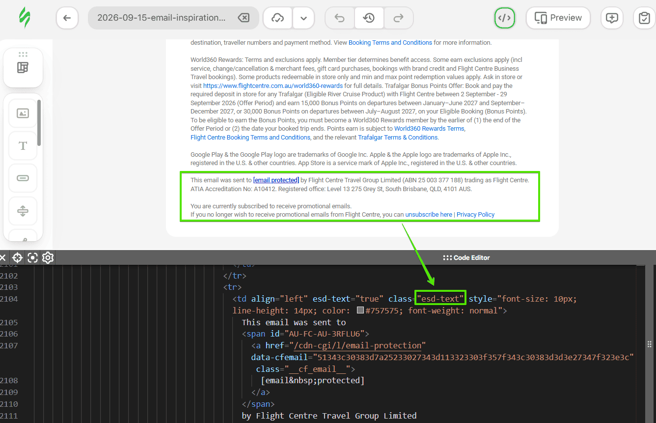 Adding the esd-text class to a text block Adding the esd-text class to a text block