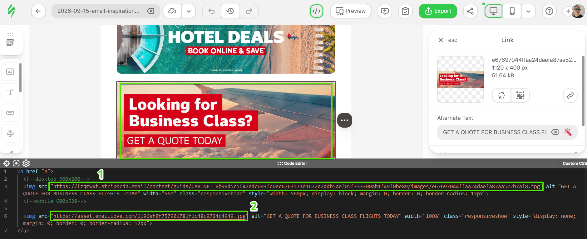 Desktop and mobile banner links in the code Desktop and mobile banner links in the code