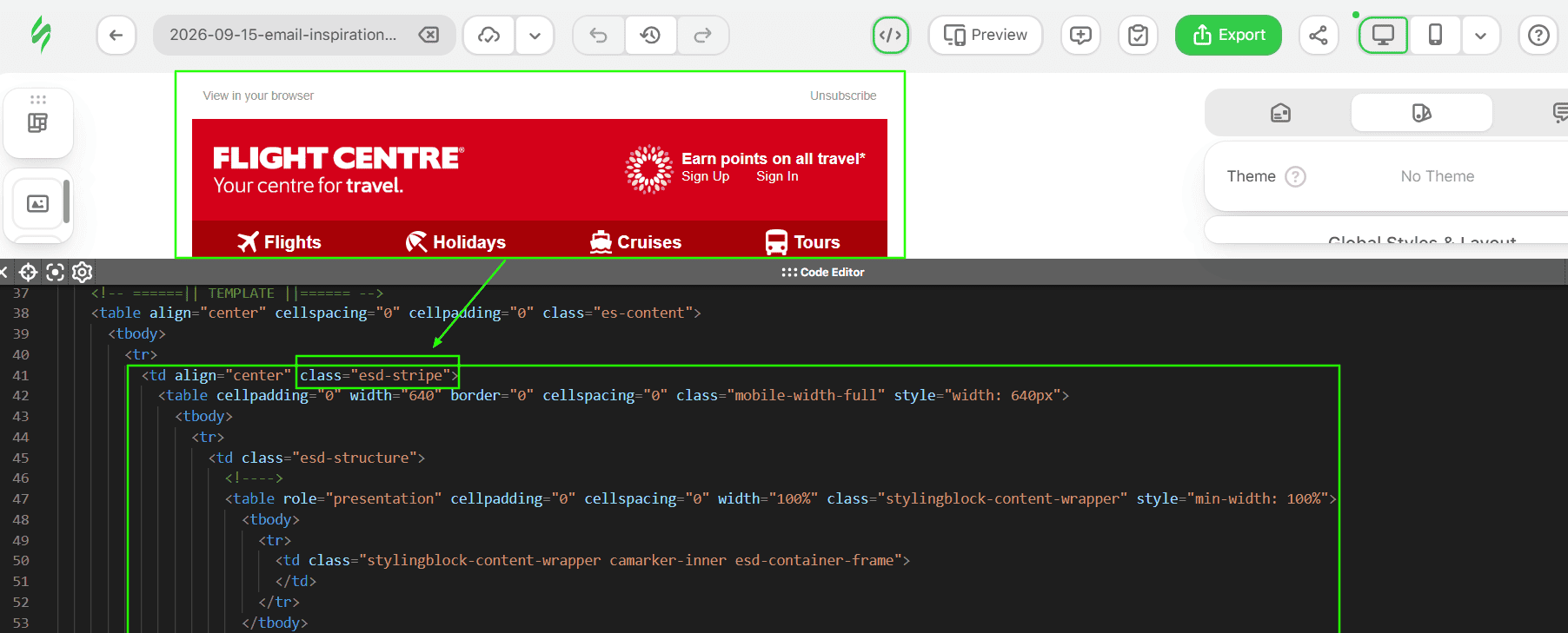 Adding the esd-stripe class to the email header Adding the esd-stripe class to the email header